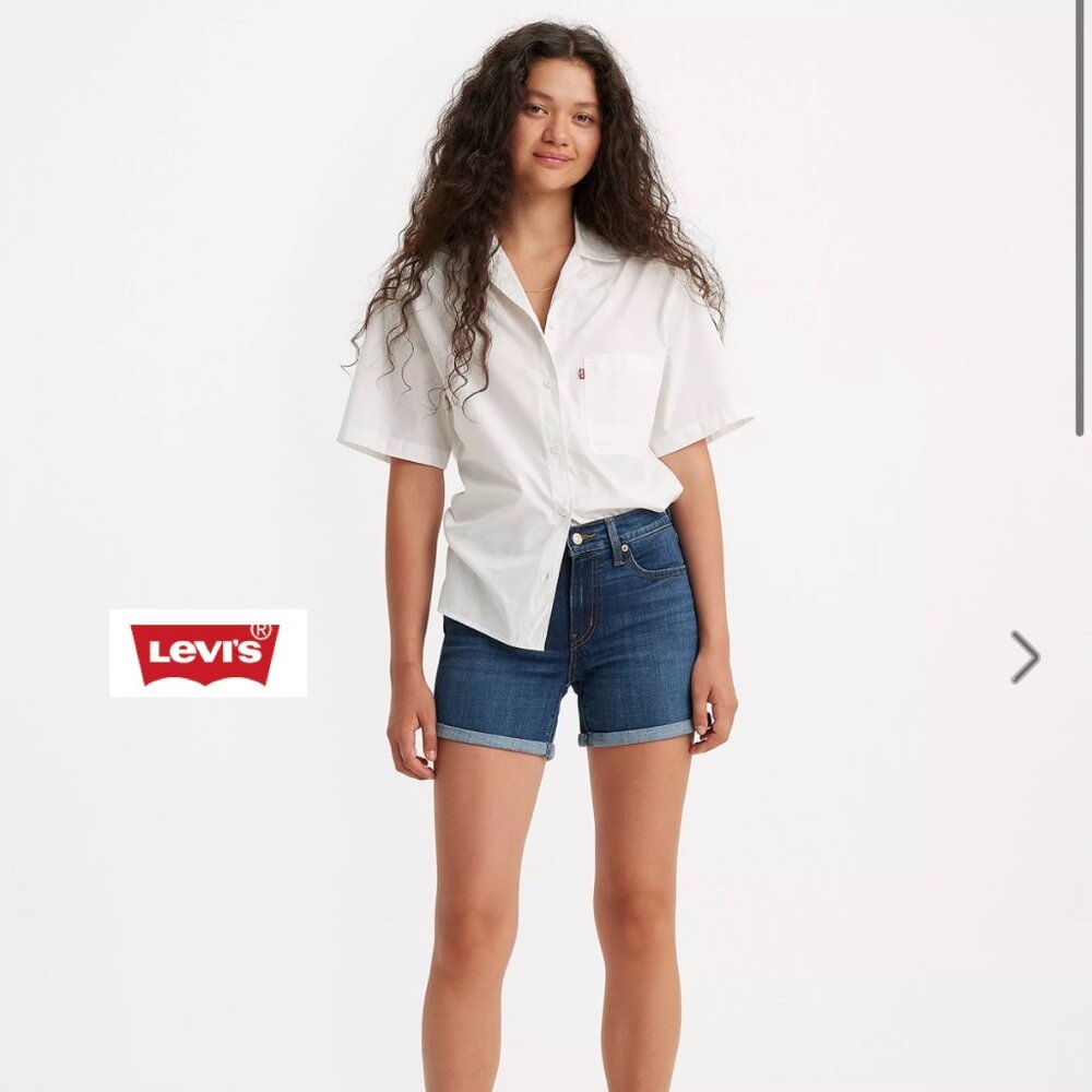 NWOT $50 LEVI'S Women 30 Mid Length Dark Wash Denim Jeans Shorts Mid Rise